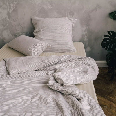 Kaufen Rein Flachs Bettwäsche Set 135x200 Weiß mit Braunen Streifen 3