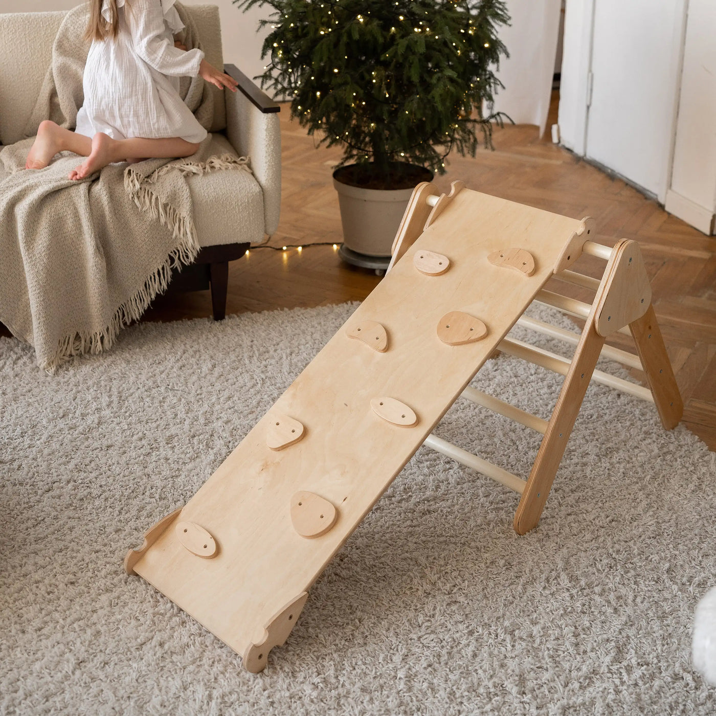 Find #1 Selling Medium Handmade Wooden Pikler Triangle for Kids 5