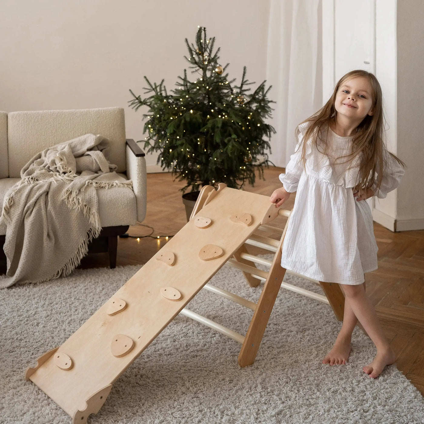 Buy now Natural Montessori Kids Wooden Sliding Ramp