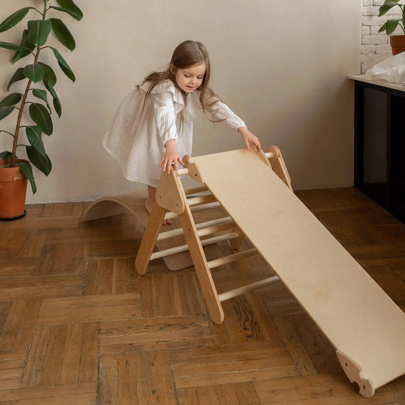 Buy now Natural Montessori Kids Wooden Sliding Ramp 4